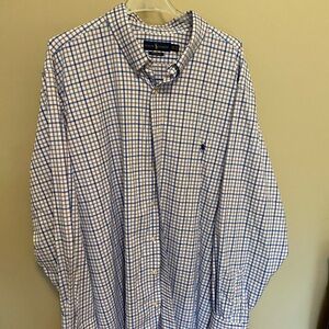 Ralph Lauren Men's Blue and White Plaid Shirt